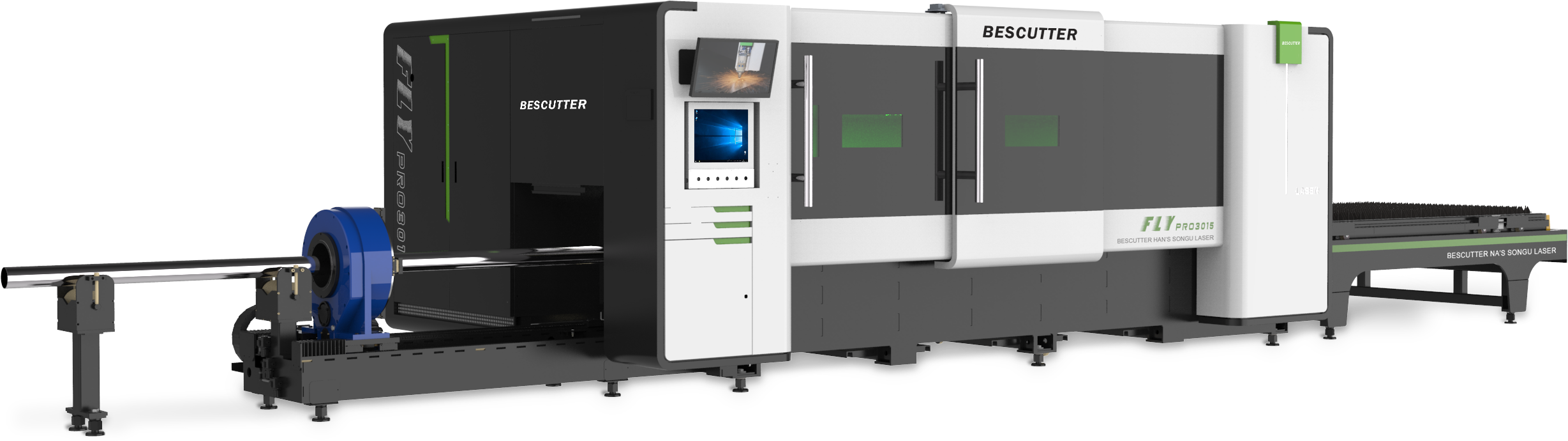 FLY PRO Fiber Laser Metal Sheet and Pipe Cutter Full Enclosure with Parallel Shuttle Table